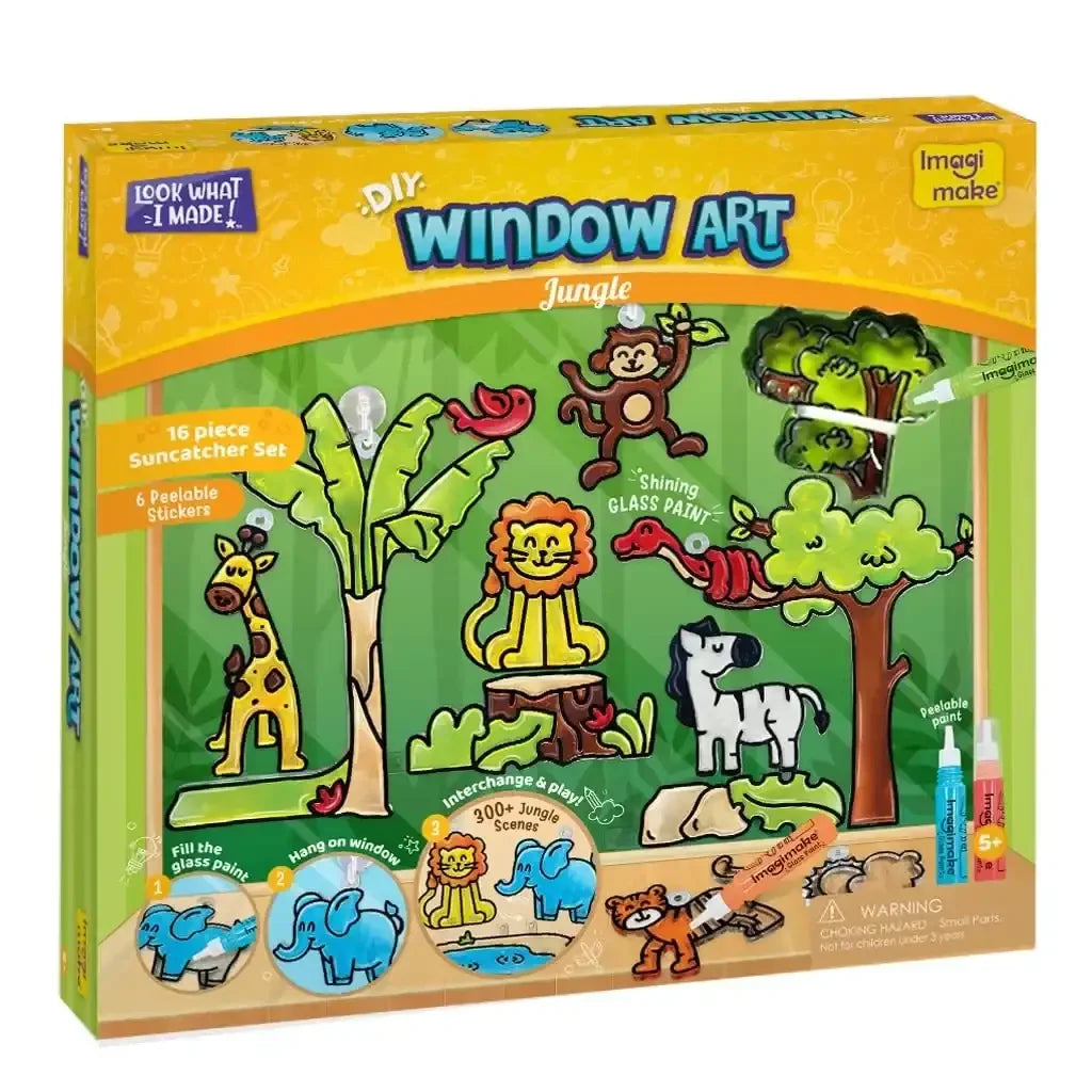 Imagimake Window Art Jungle | DIY Glass Painting Kit for Kids | Sun Catcher Craft Set | Ideal Birthday Gift for Girls & Boys 5+ Years | Creative Art & Craft Activity Toy | Multicolor - Naivri