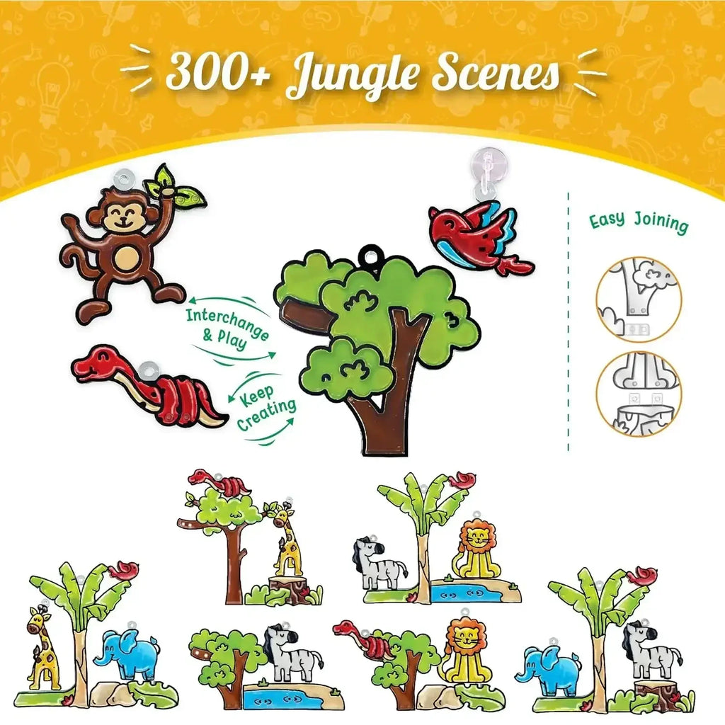 Imagimake Window Art Jungle | DIY Glass Painting Kit for Kids | Sun Catcher Craft Set | Ideal Birthday Gift for Girls & Boys 5+ Years | Creative Art & Craft Activity Toy | Multicolor - Naivri