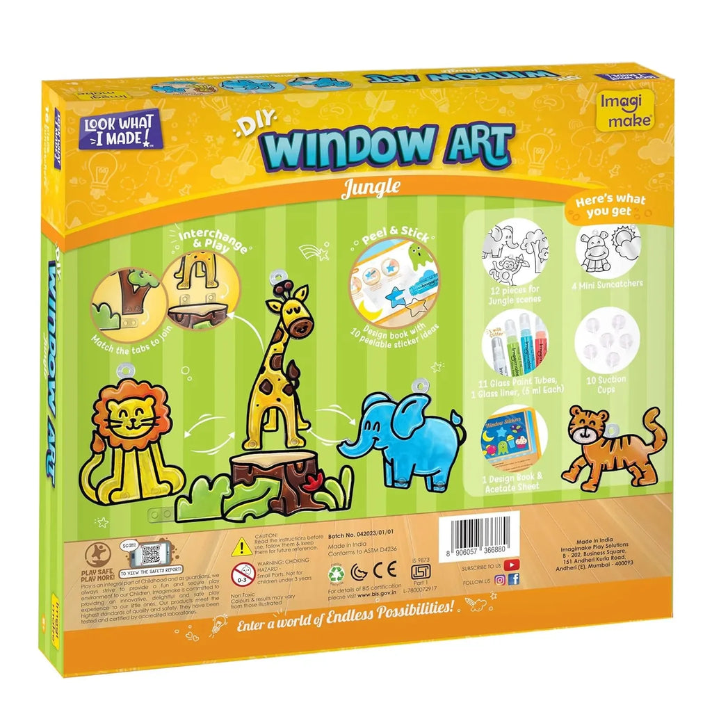 Imagimake Window Art Jungle | DIY Glass Painting Kit for Kids | Sun Catcher Craft Set | Ideal Birthday Gift for Girls & Boys 5+ Years | Creative Art & Craft Activity Toy | Multicolor - Naivri