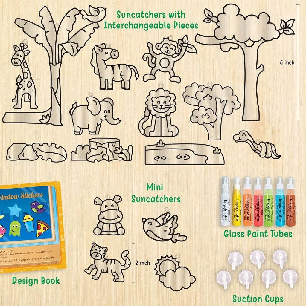 Imagimake Window Art Jungle | DIY Glass Painting Kit for Kids | Sun Catcher Craft Set | Ideal Birthday Gift for Girls & Boys 5+ Years | Creative Art & Craft Activity Toy | Multicolor - Naivri