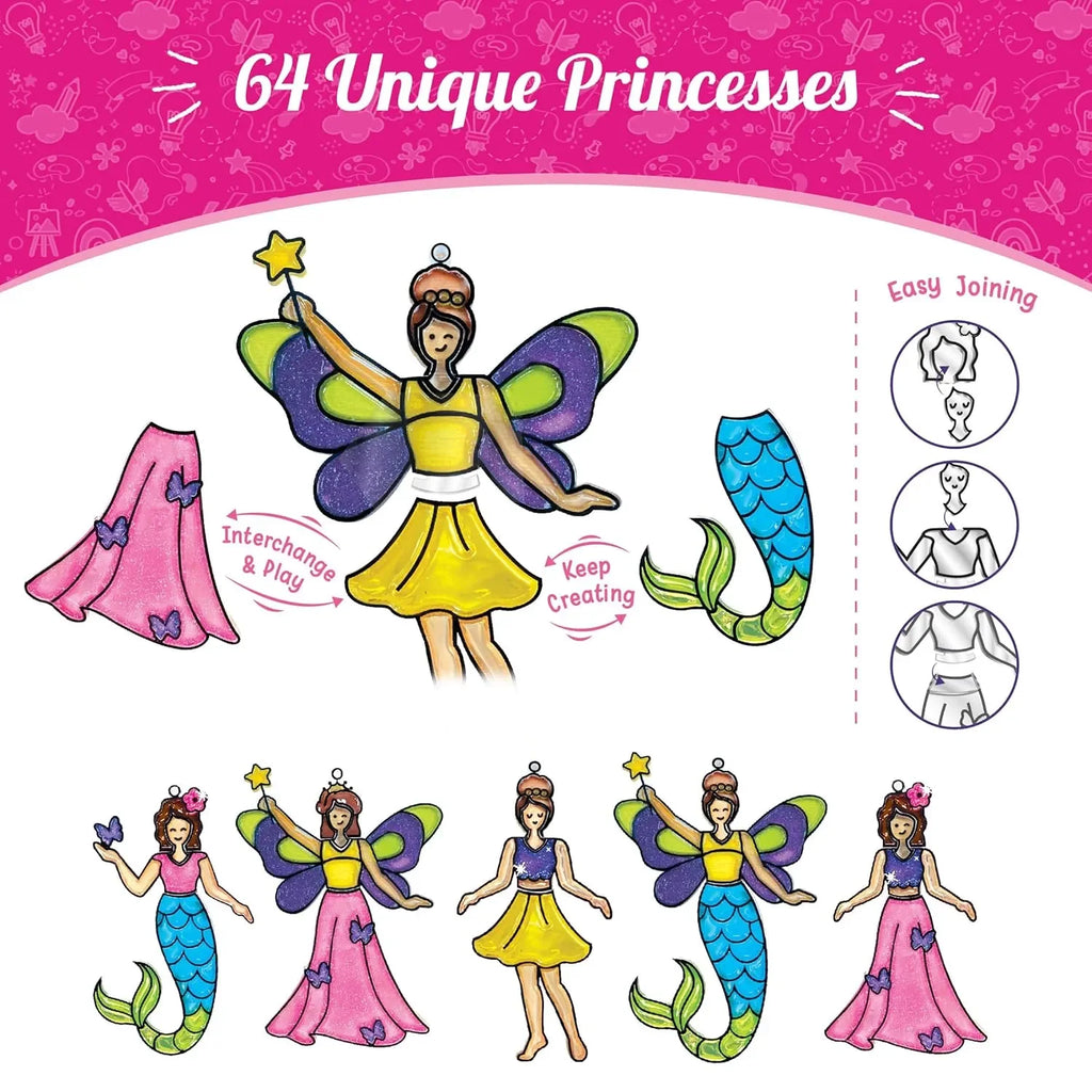 Imagimake Window Art – Princess | 16-Piece DIY Glass Painting Kit | Princess, Mermaid & Unicorn Theme | Arts & Crafts Kit for Girls Age 5+ | Glitter Paint | Multicolor - Naivri