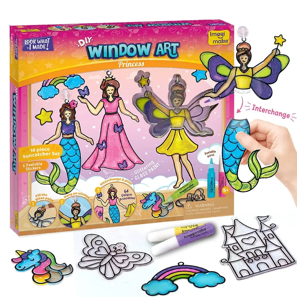 Imagimake Window Art – Princess | 16-Piece DIY Glass Painting Kit | Princess, Mermaid & Unicorn Theme | Arts & Crafts Kit for Girls Age 5+ | Glitter Paint | Multicolor - Naivri