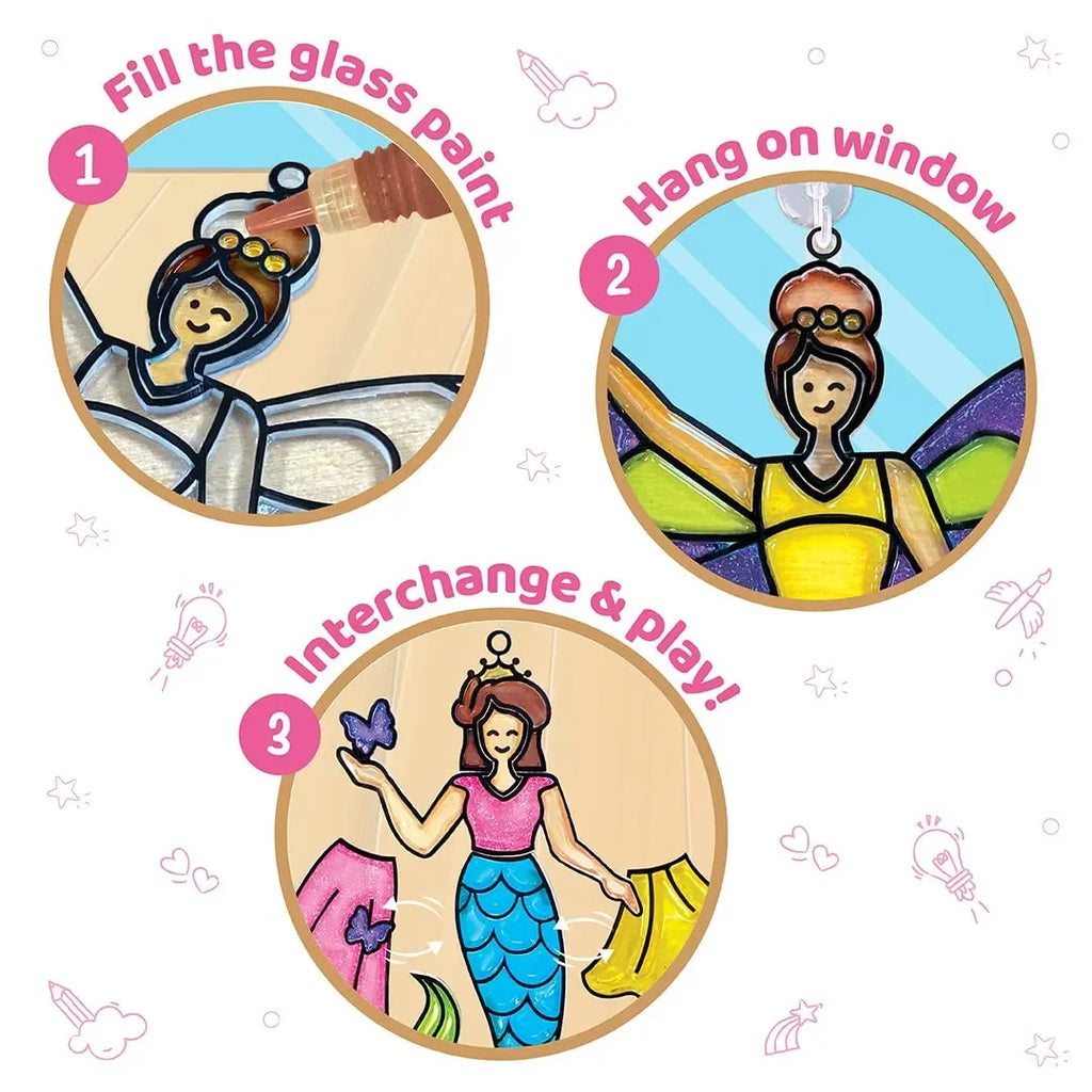Imagimake Window Art – Princess | 16-Piece DIY Glass Painting Kit | Princess, Mermaid & Unicorn Theme | Arts & Crafts Kit for Girls Age 5+ | Glitter Paint | Multicolor - Naivri