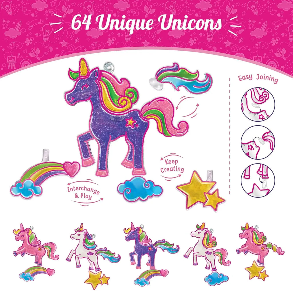Imagimake Window Art Unicorn – DIY Glass Painting Kit | Art & Craft Kit for Girls Age 5+ | 16-Piece Suncatcher Set | Glitter Paints | Unicorn Toys for Girls - Naivri