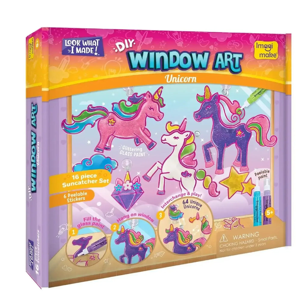 Imagimake Window Art Unicorn – DIY Glass Painting Kit | Art & Craft Kit for Girls Age 5+ | 16-Piece Suncatcher Set | Glitter Paints | Unicorn Toys for Girls - Naivri