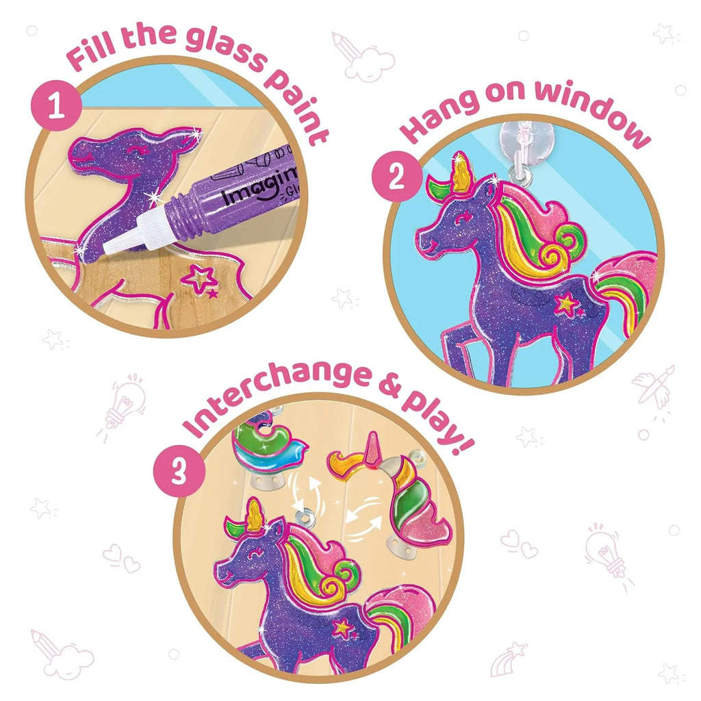 Imagimake Window Art Unicorn – DIY Glass Painting Kit | Art & Craft Kit for Girls Age 5+ | 16-Piece Suncatcher Set | Glitter Paints | Unicorn Toys for Girls - Naivri