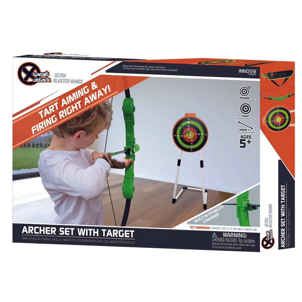 Innov8 Archer Set with Target Stand 22954 – Archery Training Set for Kids Age 5+ | Includes Adjustable Bow, Suction Arrows & Portable Target - Naivri