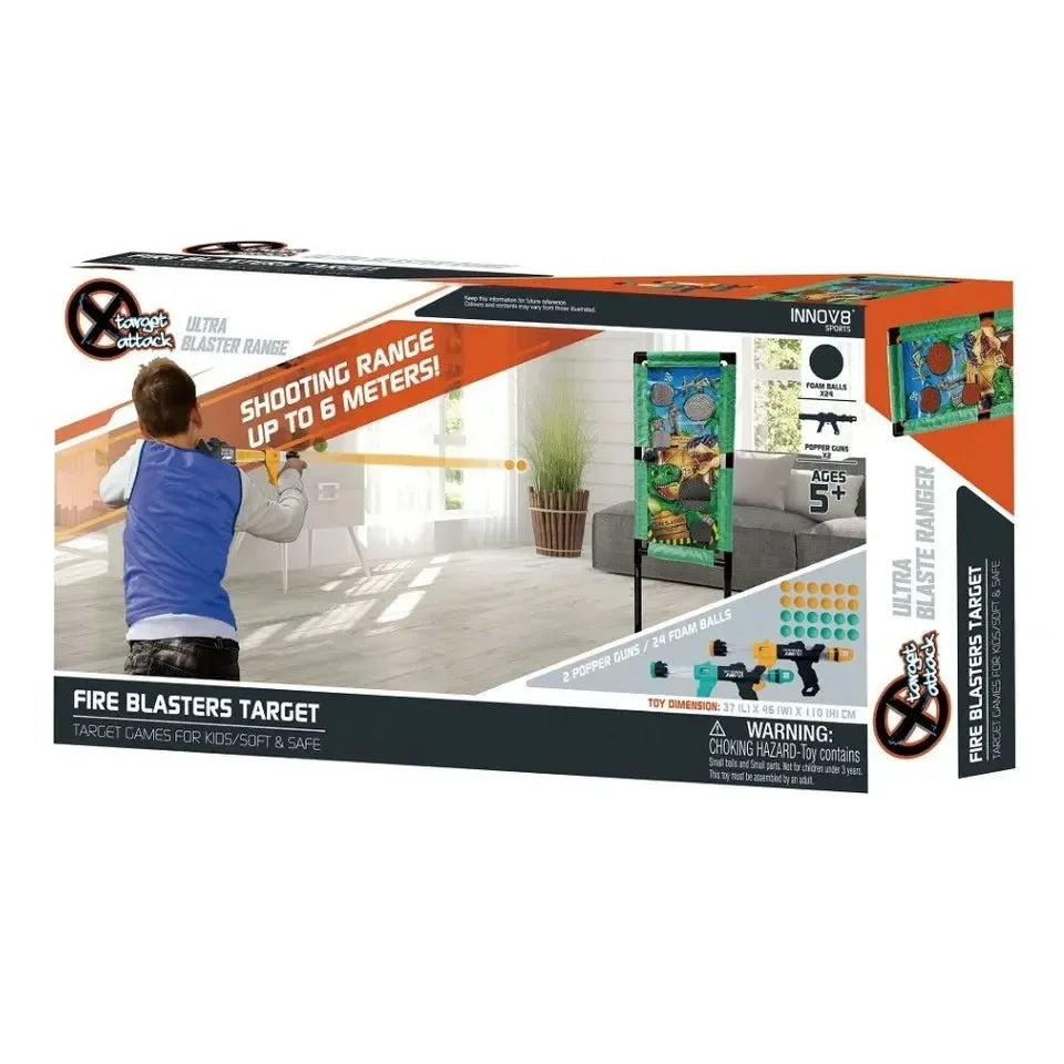 Innov8 Sports Fire Blaster Target 22970 – Freestanding Dino Target Game with Foam Ball Blasters | Indoor Safe Shooting Toy for Kids 5+ - Naivri