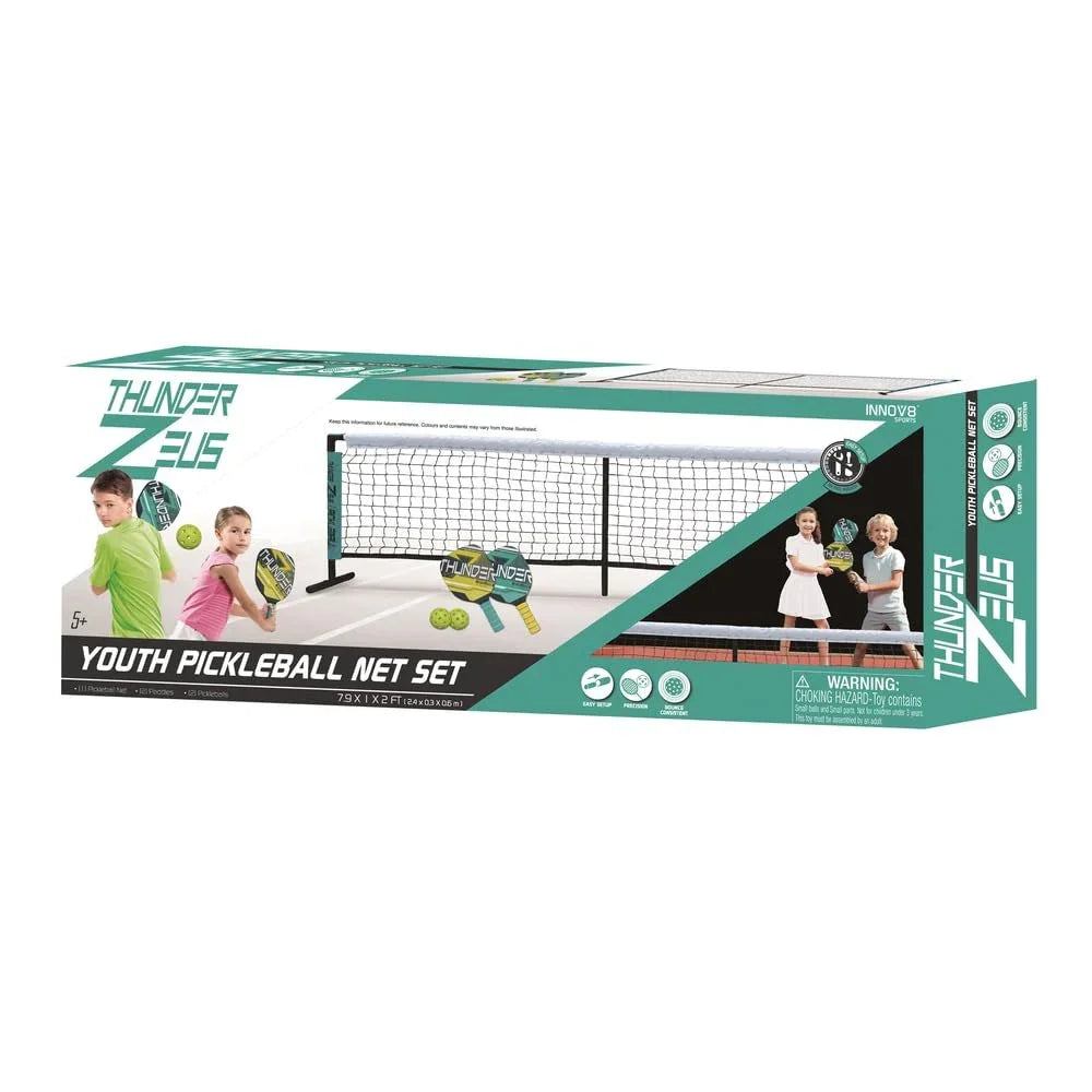Innov8 Sports Youth Pickleball Net Set 64002 – Complete Starter Kit for Kids | With Net, 2 Wooden Paddles & 2 Balls | Indoor & Outdoor Play - Naivri