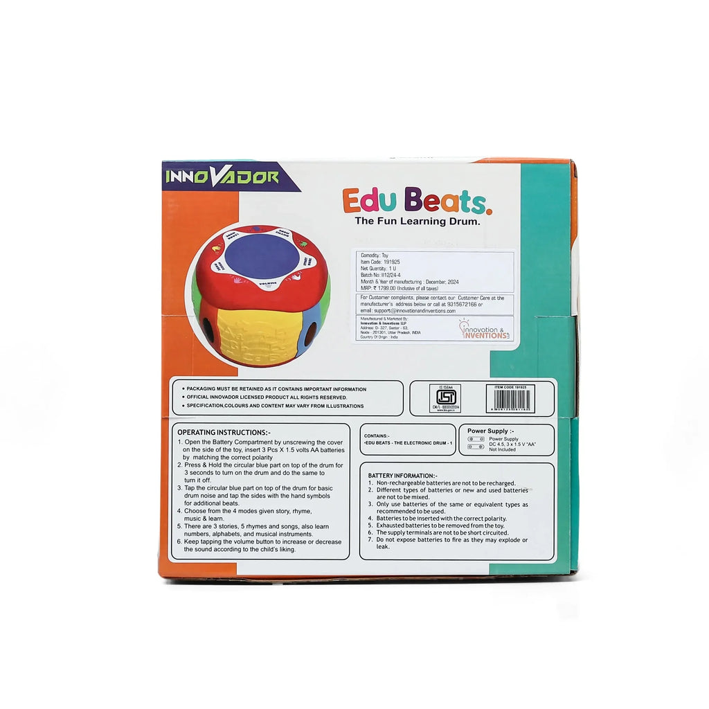 Innovador Edu Beats – The Fun Learning Drum | Musical Educational Toy for Toddlers with Rhymes, Stories & Learn Mode | Ideal for Ages 1+ - Naivri