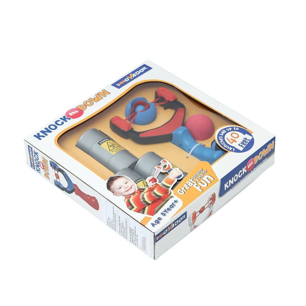 Innovador Knock Em Down Slingshot Toy for Kids – Soft Foam Target Shooting Game with Cans | Safe, Portable, 40ft Launch for Indoor & Outdoor Play | Fun Action Gift for Ages 5+ - Naivri