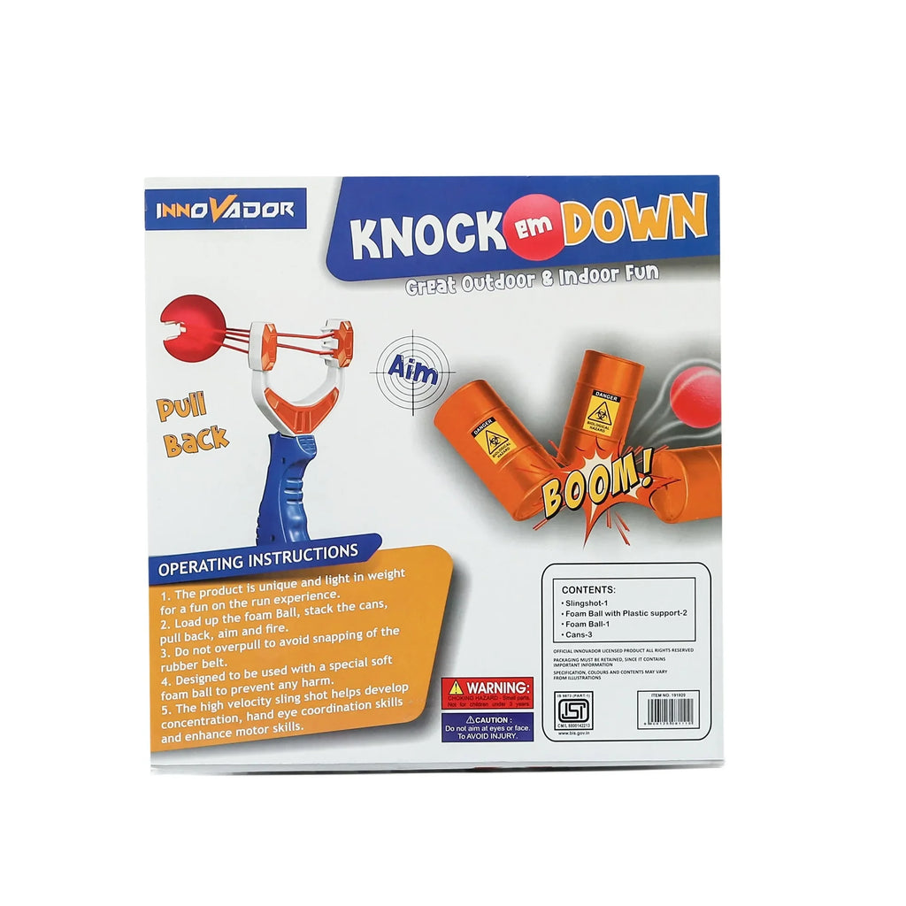 Innovador Knock Em Down Slingshot Toy for Kids – Soft Foam Target Shooting Game with Cans | Safe, Portable, 40ft Launch for Indoor & Outdoor Play | Fun Action Gift for Ages 5+ - Naivri