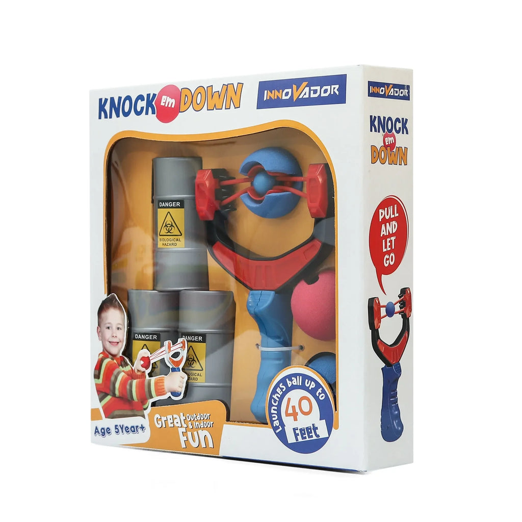 Innovador Knock Em Down Slingshot Toy for Kids – Soft Foam Target Shooting Game with Cans | Safe, Portable, 40ft Launch for Indoor & Outdoor Play | Fun Action Gift for Ages 5+ - Naivri