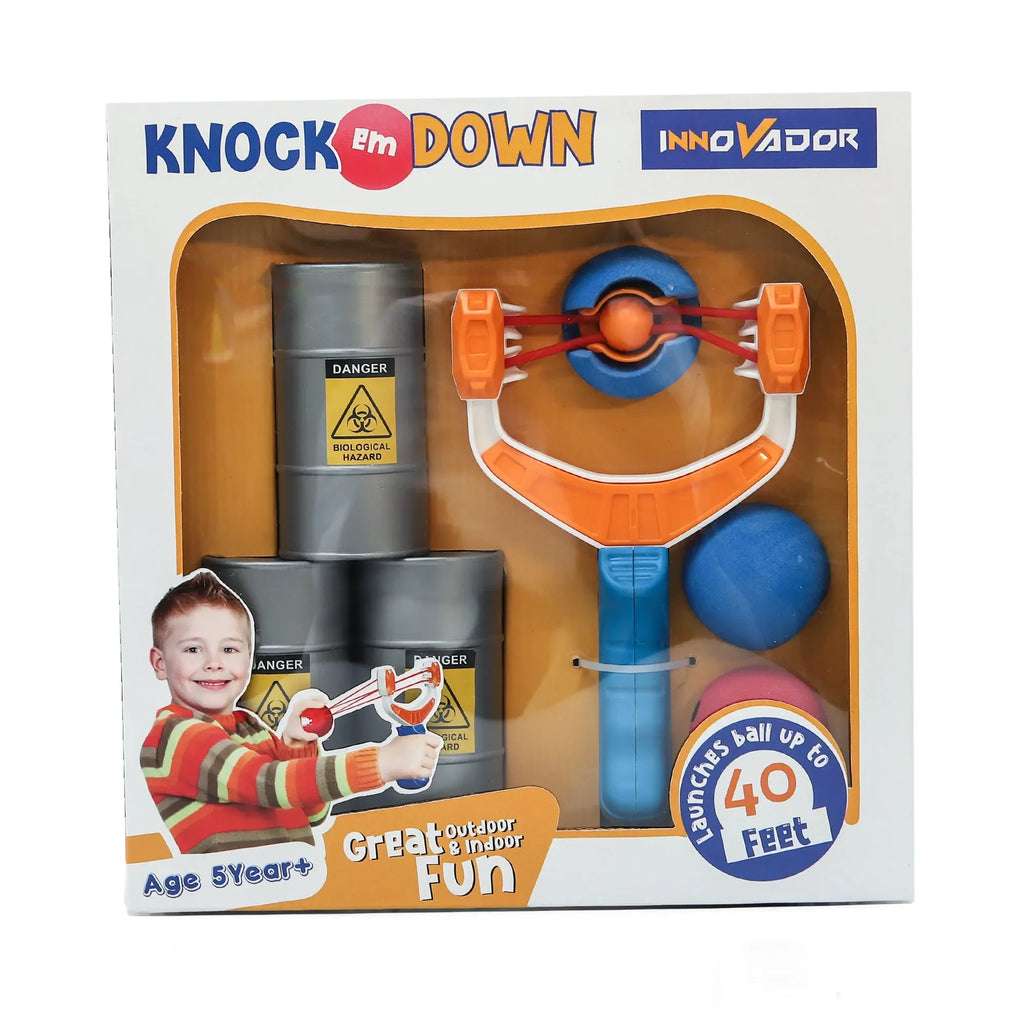 Innovador Knock Em Down Slingshot Toy for Kids – Soft Foam Target Shooting Game with Cans | Safe, Portable, 40ft Launch for Indoor & Outdoor Play | Fun Action Gift for Ages 5+ - Naivri