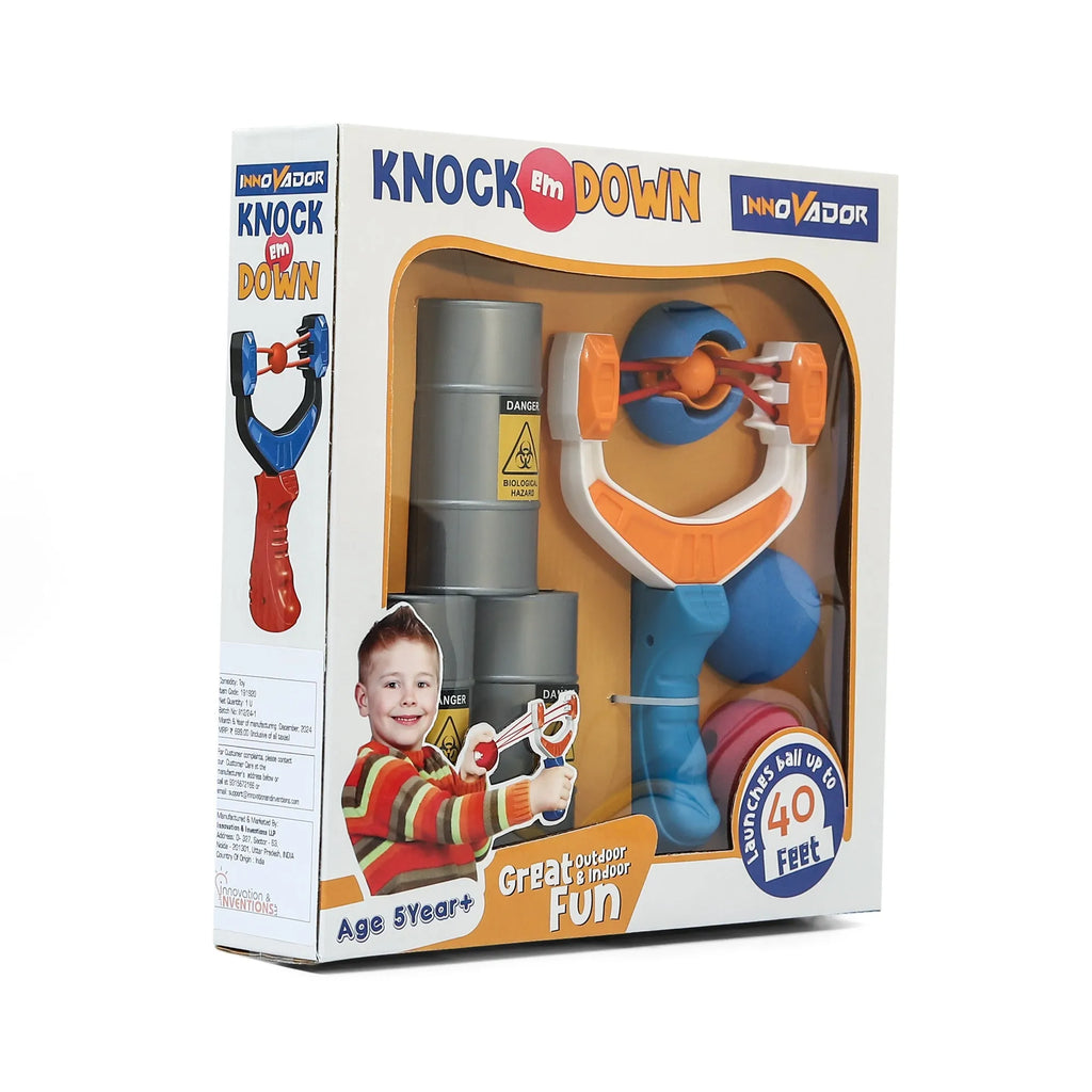 Innovador Knock Em Down Slingshot Toy for Kids – Soft Foam Target Shooting Game with Cans | Safe, Portable, 40ft Launch for Indoor & Outdoor Play | Fun Action Gift for Ages 5+ - Naivri