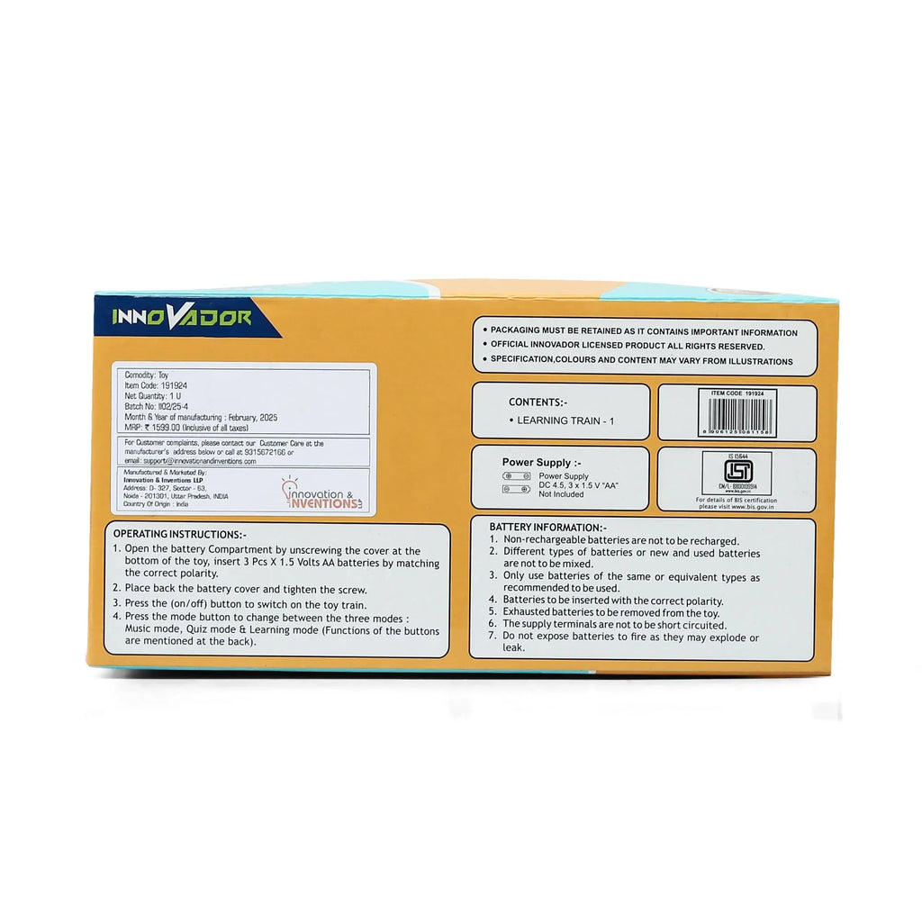 Innovador Learning Train – Musical Early Learning Toy for Toddlers 1+ | Light-Up Buttons, Animal Sounds, Numbers, Colors & Gears | Interactive Educational Pull-Along Train for Boys & Girls - Naivri