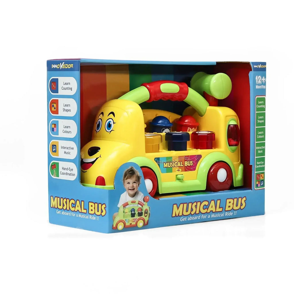 Innovador Musical Bus | Interactive Learning Toy for Toddlers with Pop-Up Animals, Music & Hammer Play | Age 1+ - Naivri