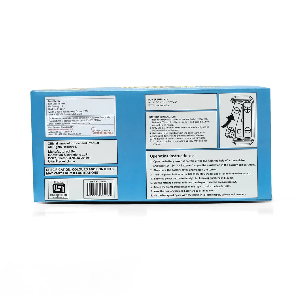 Innovador Musical Bus | Interactive Learning Toy for Toddlers with Pop-Up Animals, Music & Hammer Play | Age 1+ - Naivri