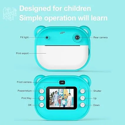 Instant Print Camera for Kids, Full HD 1080P Front Rear Dual Selfie-Video Games,with 2 Rolls Print Paper, Fun Frame, Fun Filters, Gift for Boys and Girls -Camera for Kids 4-12 y - Naivri