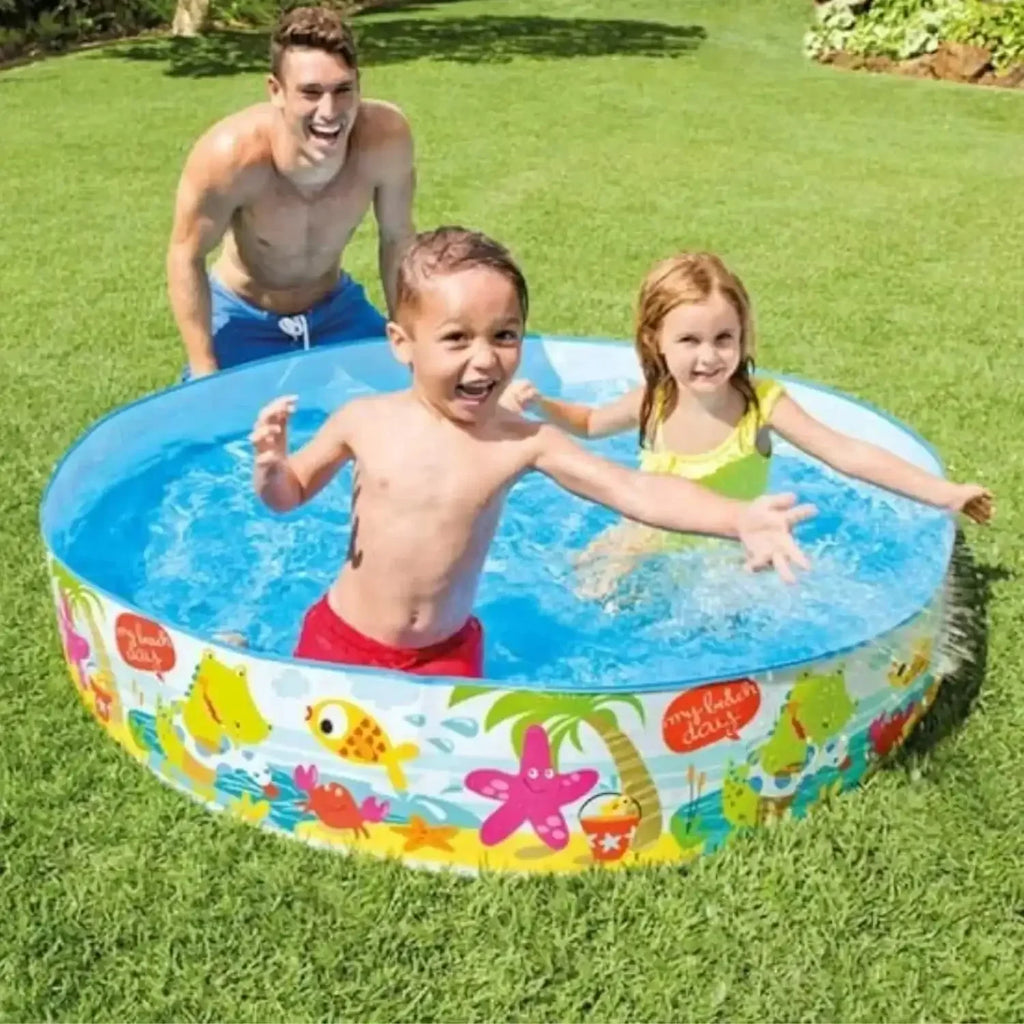 Intex My Beach Day Snapset Pool – 1.52m x 25cm (Multicolor) | Round PVC Pool for Kids | Lightweight & Portable - Naivri