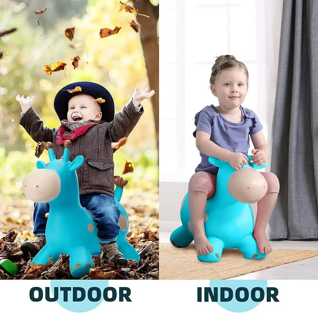 Itoys Jumpy Giraffe – Inflatable Bouncing Ride-On Toy for Toddlers (12 Months+) – Animal Hopper with Pump – BPA-Free – Available in Pink, Green, Blue, Orange, Yellow (Color May Vary) - Naivri
