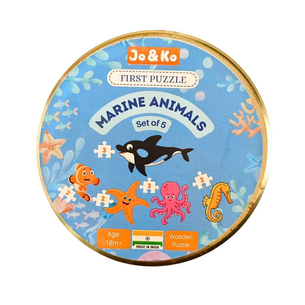 JoGenii First Puzzles Marine Animals Jumbo Wooden Puzzles - Set of 5 - 2 & 3 piece puzzles - Naivri