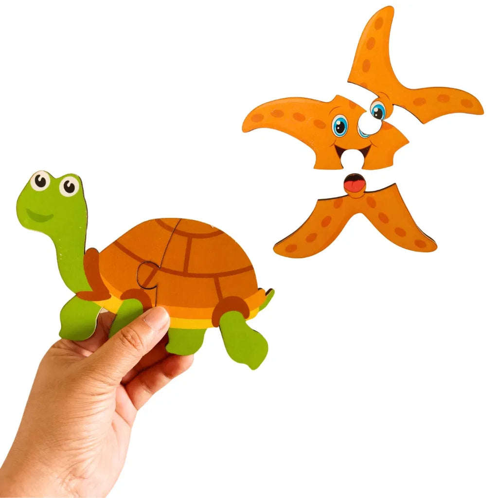 JoGenii First Puzzles Marine Animals Jumbo Wooden Puzzles - Set of 5 - 2 & 3 piece puzzles - Naivri