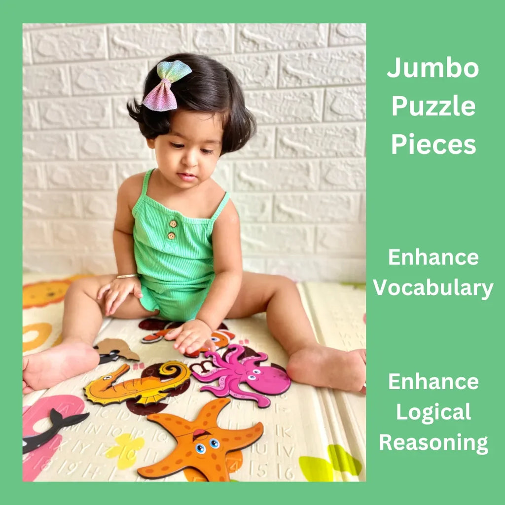 JoGenii First Puzzles Marine Animals Jumbo Wooden Puzzles - Set of 5 - 2 & 3 piece puzzles - Naivri