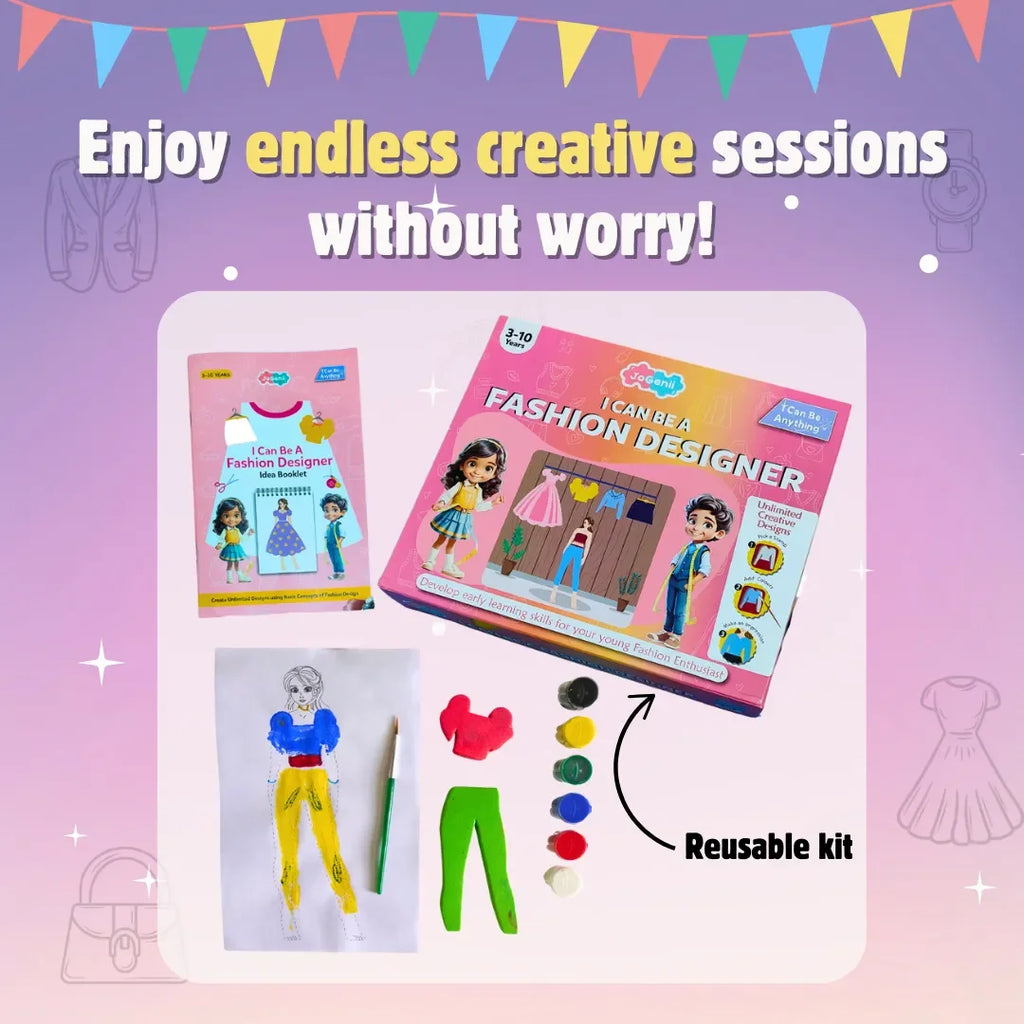 JoGenii I Can Be a Fashion Designer – Stamping Kit - diy kit colouring & painting gift, reusable craft colour set for 3, 3+, 4-5, 5+ year girls, play & learn birthday gift, arts and crafts - Naivri