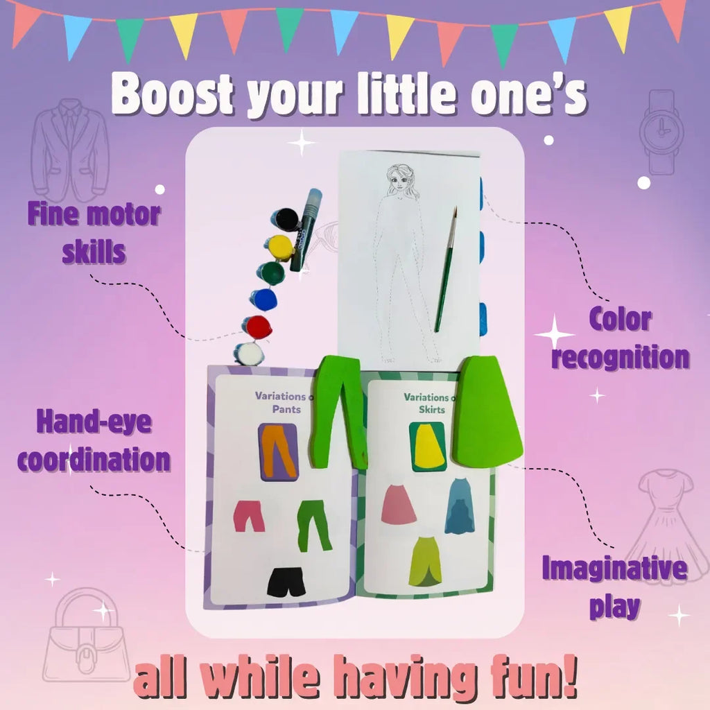 JoGenii I Can Be a Fashion Designer – Stamping Kit - diy kit colouring & painting gift, reusable craft colour set for 3, 3+, 4-5, 5+ year girls, play & learn birthday gift, arts and crafts - Naivri