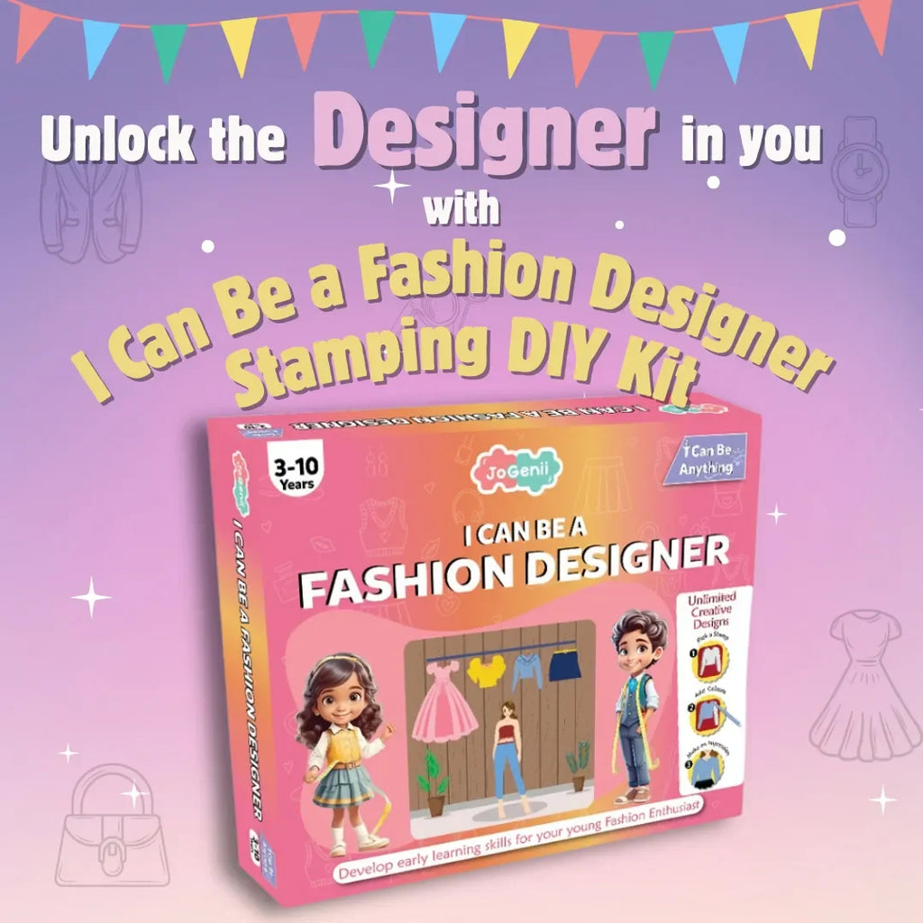 JoGenii I Can Be a Fashion Designer – Stamping Kit - diy kit colouring & painting gift, reusable craft colour set for 3, 3+, 4-5, 5+ year girls, play & learn birthday gift, arts and crafts - Naivri