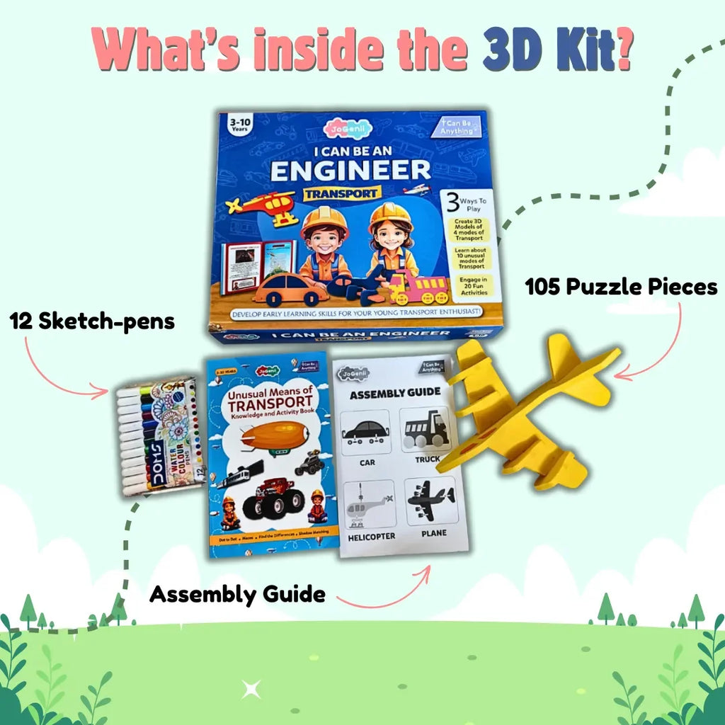 JoGenii I Can Be a Transport Engineer – 3D Foam Model Kit – Educational Miniature Models Kit with Knowledge Book, Indoor games toys gift for 3 4 5 6 7-8 8-10 year old girl or boy, unique engaging puzzles - Naivri