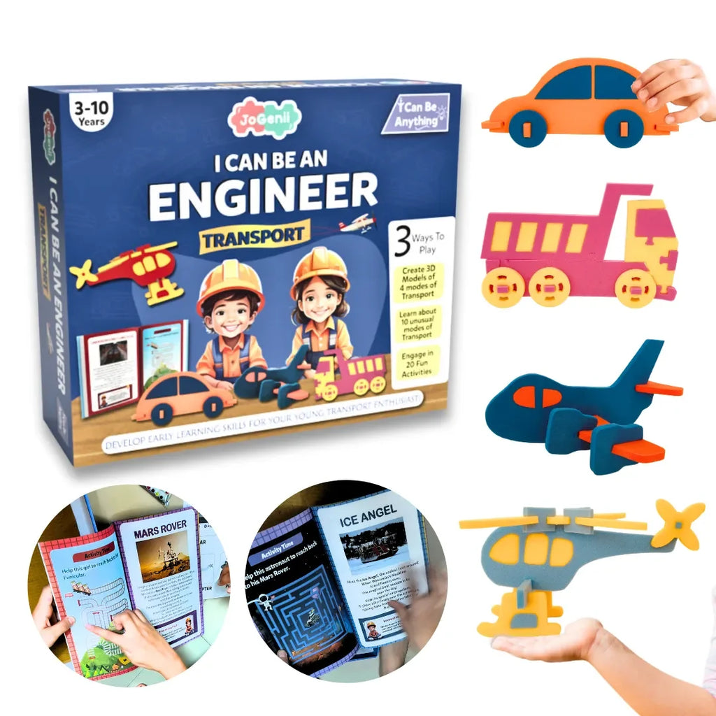 JoGenii I Can Be a Transport Engineer – 3D Foam Model Kit – Educational Miniature Models Kit with Knowledge Book, Indoor games toys gift for 3 4 5 6 7-8 8-10 year old girl or boy, unique engaging puzzles - Naivri