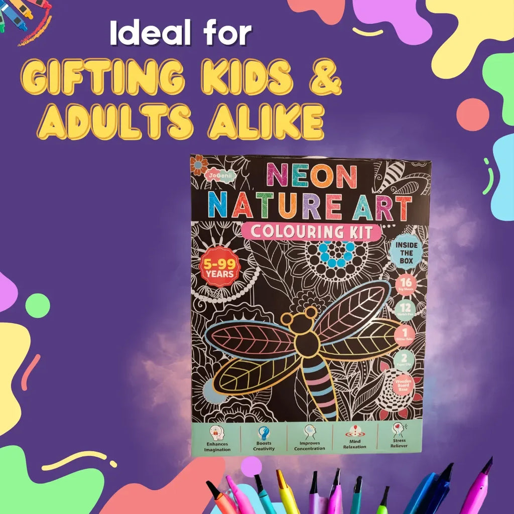 JoGenii Neon Mandala Art Colouring Kit - JoGenii Neon mandala art kit for adults and kids, DIY craft set kits for girls 6-12 12-15 adult women, pre marked paper design, painting material for beginners with colour, gifts, paint hobbies - Naivri