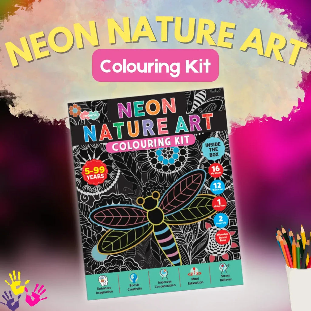 JoGenii Neon Mandala Art Colouring Kit - JoGenii Neon mandala art kit for adults and kids, DIY craft set kits for girls 6-12 12-15 adult women, pre marked paper design, painting material for beginners with colour, gifts, paint hobbies - Naivri