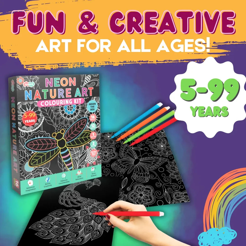 JoGenii Neon Mandala Art Colouring Kit - JoGenii Neon mandala art kit for adults and kids, DIY craft set kits for girls 6-12 12-15 adult women, pre marked paper design, painting material for beginners with colour, gifts, paint hobbies - Naivri