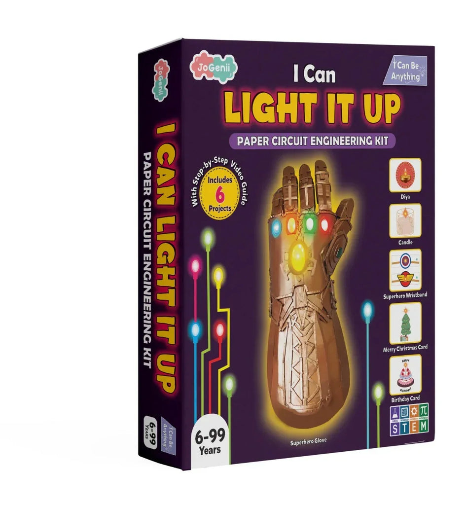 JoGenii's I Can Light It Up - Paper Circuit DIY Kit | Contains 6 DIY projects | Science meets Craft | Includes 2 DIY Superhero Accessories - Naivri