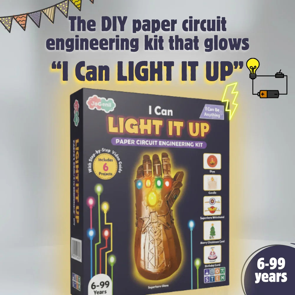 JoGenii's I Can Light It Up - Paper Circuit DIY Kit | Contains 6 DIY projects | Science meets Craft | Includes 2 DIY Superhero Accessories - Naivri