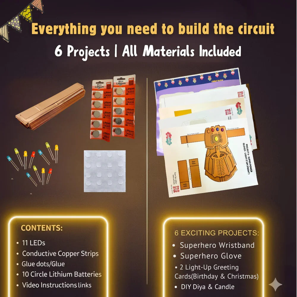 JoGenii's I Can Light It Up - Paper Circuit DIY Kit | Contains 6 DIY projects | Science meets Craft | Includes 2 DIY Superhero Accessories - Naivri