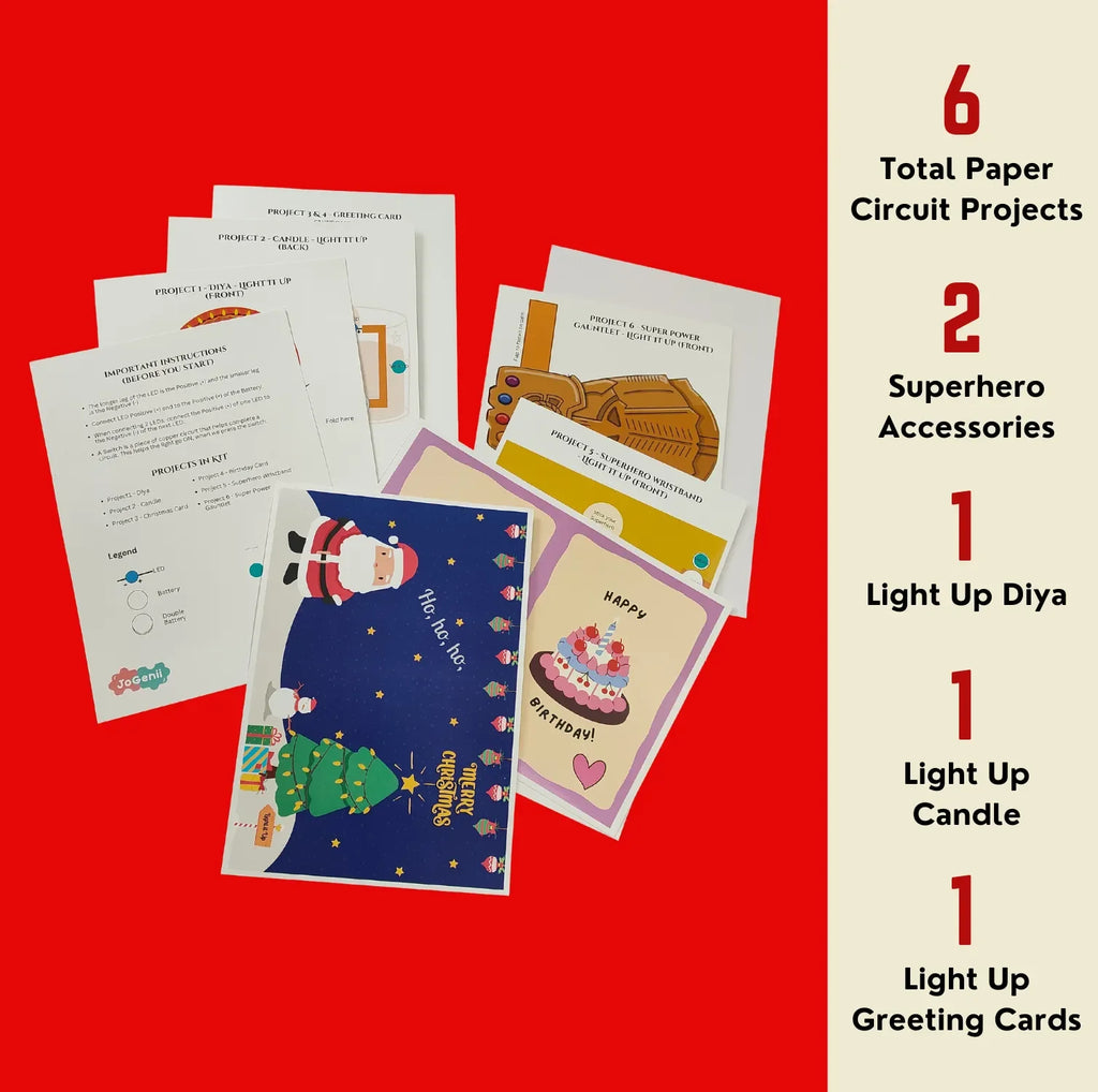 JoGenii's I Can Light It Up - Paper Circuit DIY Kit | Contains 6 DIY projects | Science meets Craft | Includes 2 DIY Superhero Accessories - Naivri