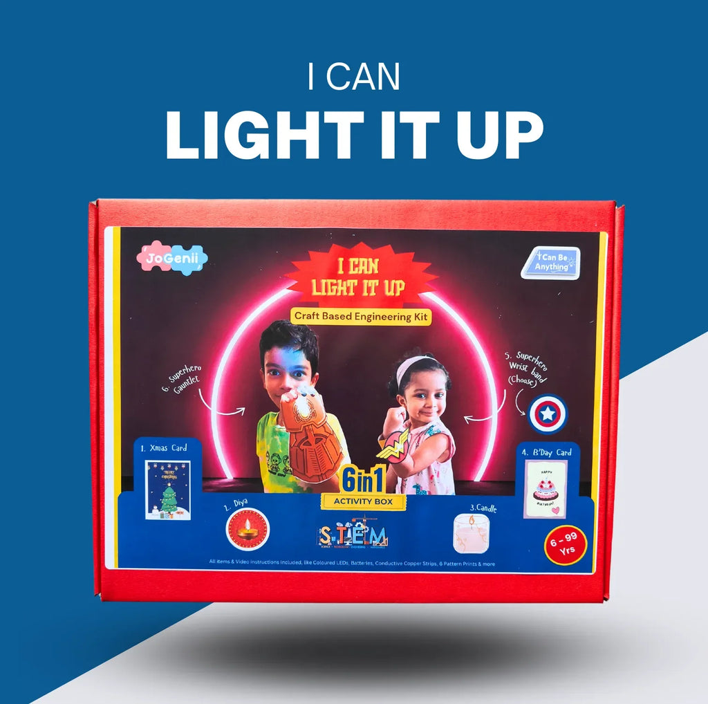 JoGenii's I Can Light It Up - Paper Circuit DIY Kit | Contains 6 DIY projects | Science meets Craft | Includes 2 DIY Superhero Accessories - Naivri