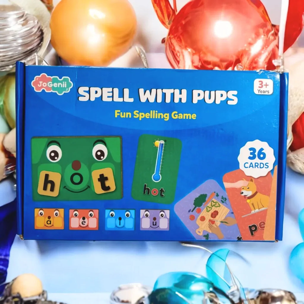 JoGenii Spell with Pups - spelling games for kids 5 years – phonics kit to 3 4 5 6 7 year old's , word game for age 5+, preschool activity toys - Naivri