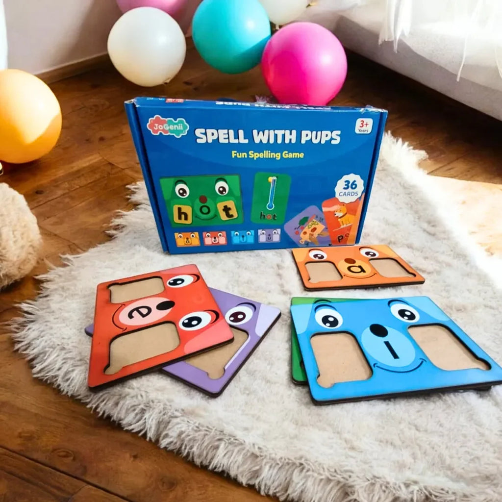 JoGenii Spell with Pups - spelling games for kids 5 years – phonics kit to 3 4 5 6 7 year old's , word game for age 5+, preschool activity toys - Naivri