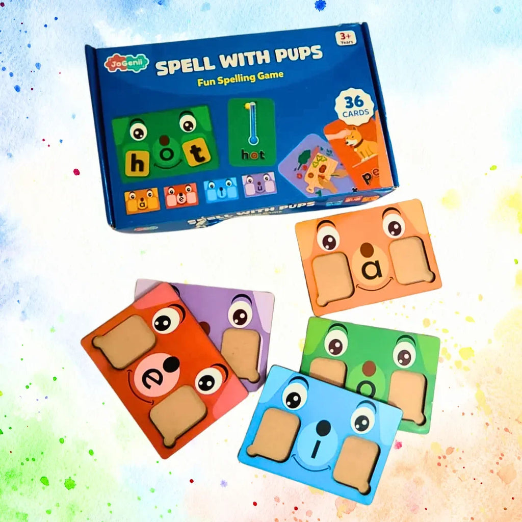 JoGenii Spell with Pups - spelling games for kids 5 years – phonics kit to 3 4 5 6 7 year old's , word game for age 5+, preschool activity toys - Naivri