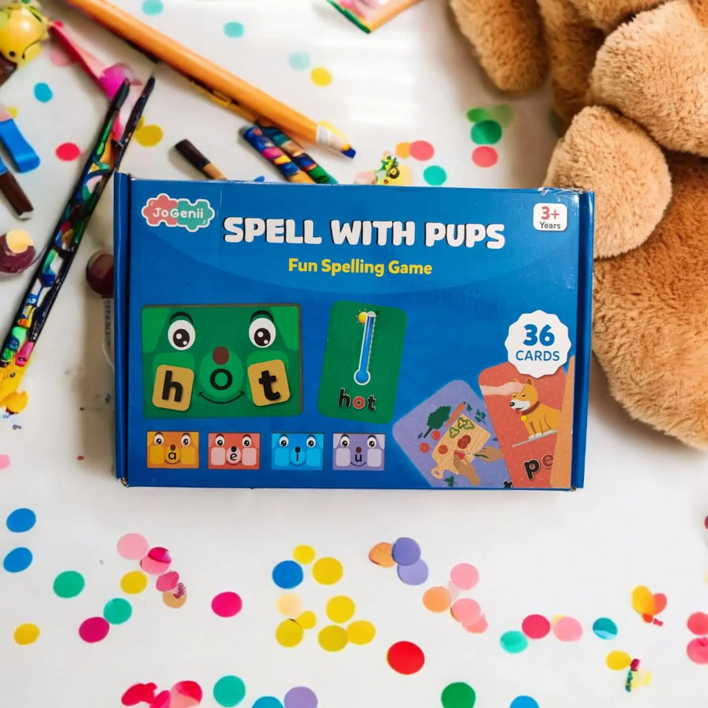 JoGenii Spell with Pups - spelling games for kids 5 years – phonics kit to 3 4 5 6 7 year old's , word game for age 5+, preschool activity toys - Naivri