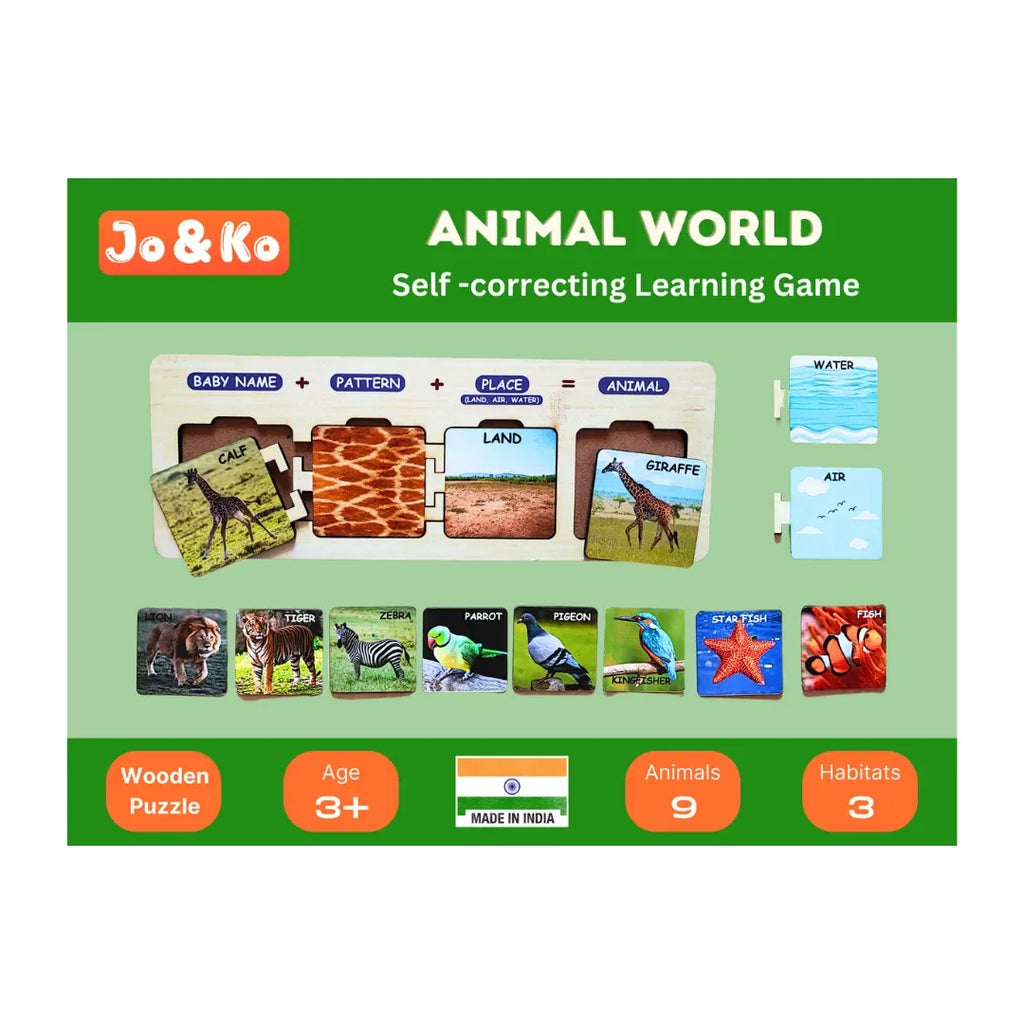 JoGenii Wooden Animal World Self Correcting Activity Game (30 pcs) (3 to 6 years) - Naivri