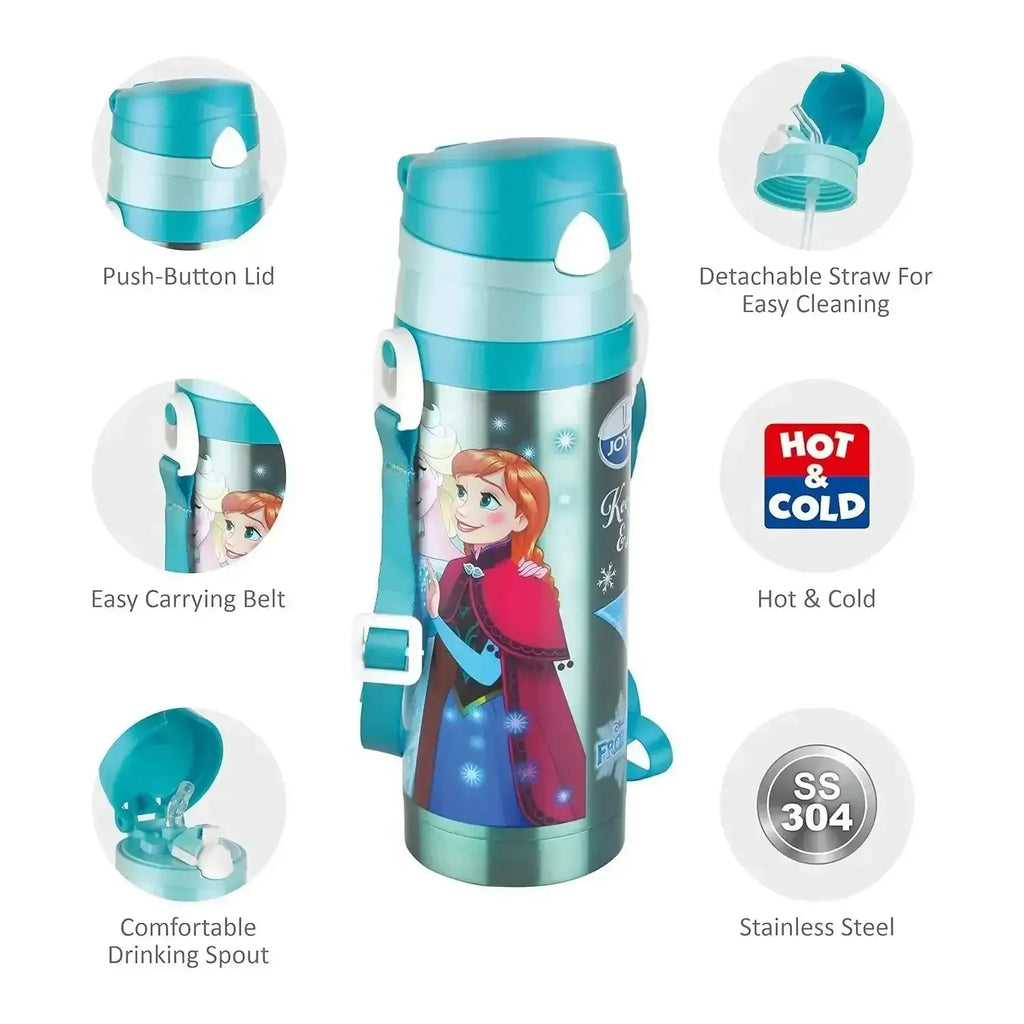 Joyo Cool Champ 450 ml Stainless Steel Insulated Kids Water Bottle | BPA-Free | Push Button Lid | Hot & Cold | Disney & Marvel Characters - Naivri