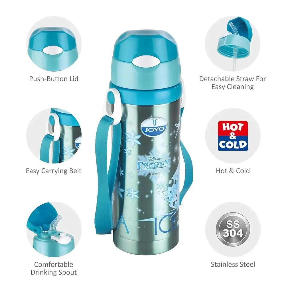 Joyo Cool Mate 450 ml Stainless Steel Vacuum Insulated Kids Sipper Water Bottle | Hot & Cold | Push Button Lid | BPA-Free | Disney & Marvel Character Designs - Naivri
