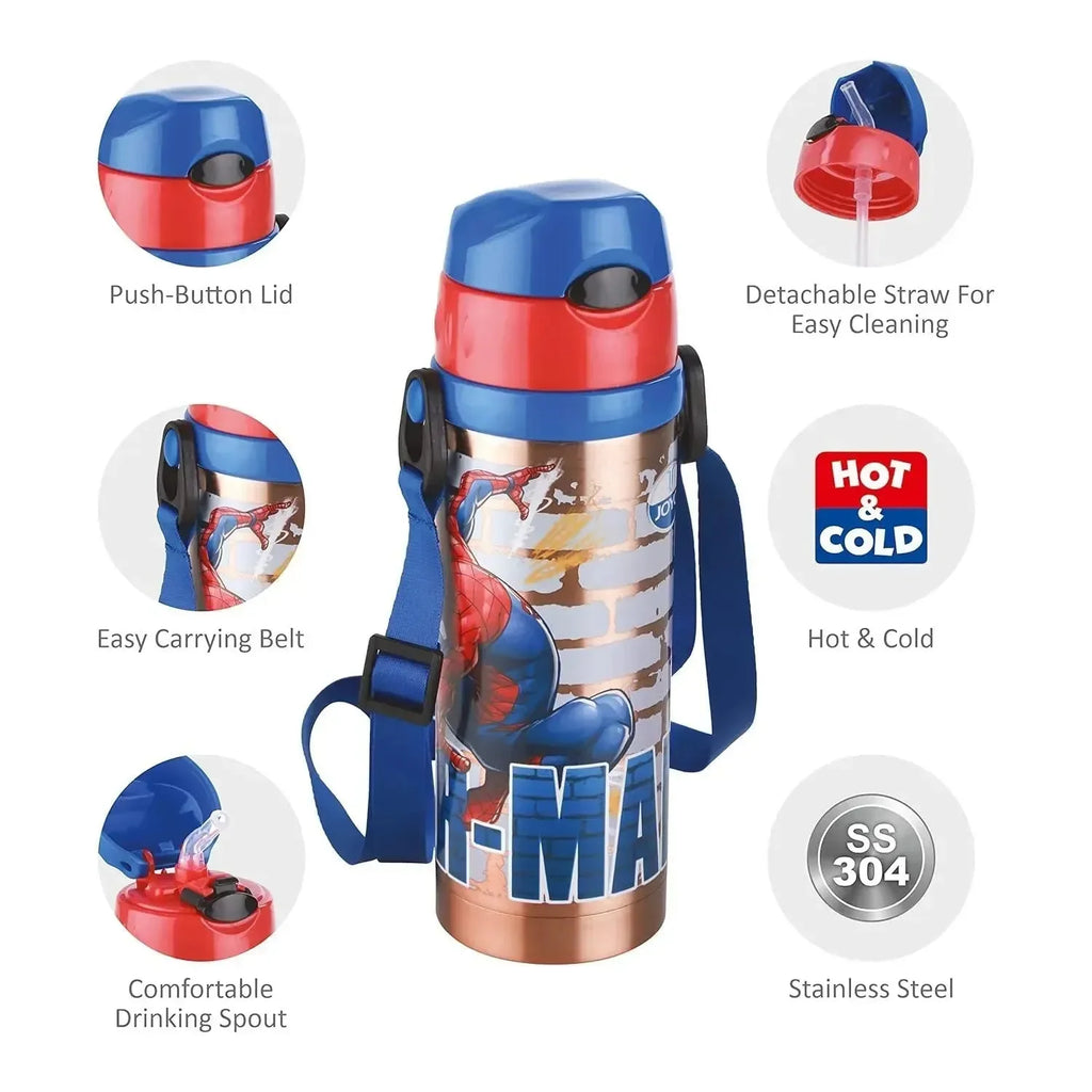 Joyo Cool Mate 450 ml Stainless Steel Vacuum Insulated Kids Sipper Water Bottle | Hot & Cold | Push Button Lid | BPA-Free | Disney & Marvel Character Designs - Naivri