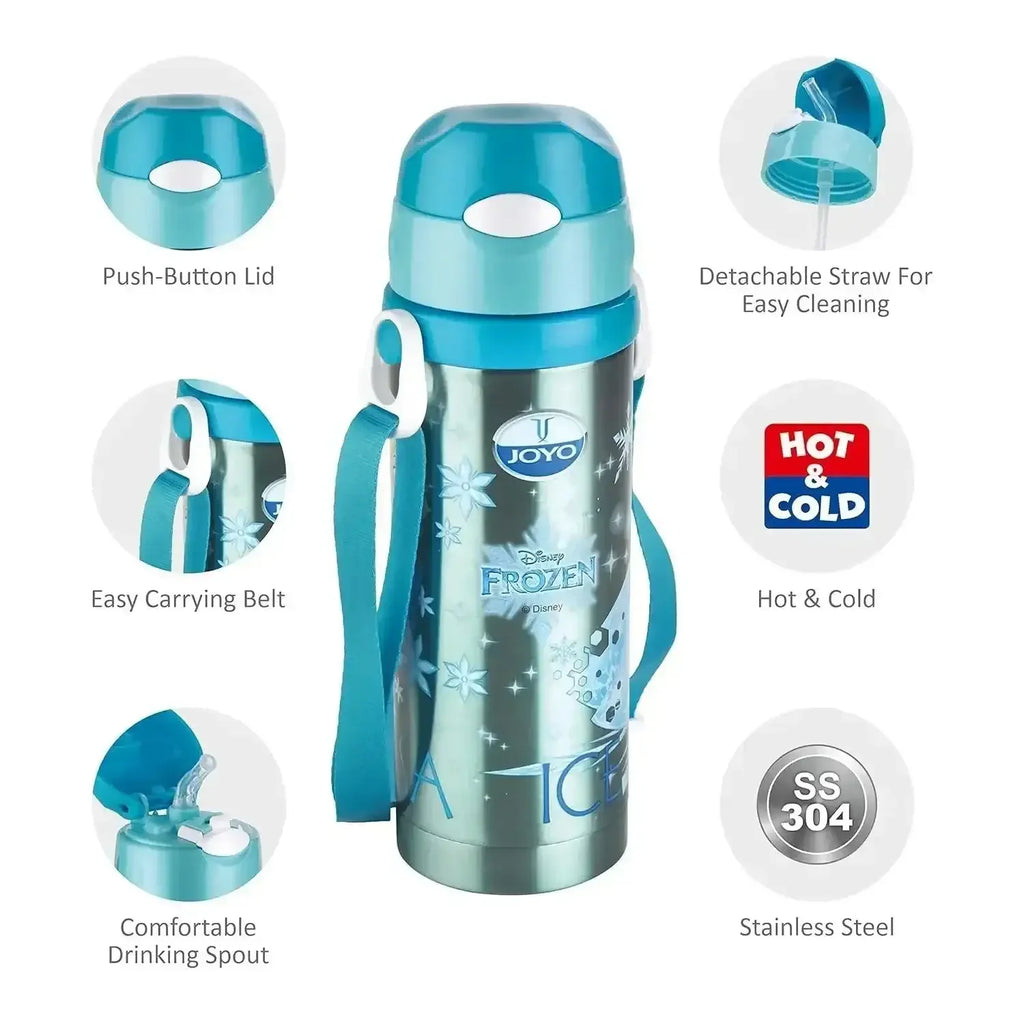 Joyo Cool Mate 450 ml Stainless Steel Vacuum Insulated Kids Sipper Water Bottle | Hot & Cold | Push Button Lid | BPA-Free | Disney & Marvel Character Designs - Naivri